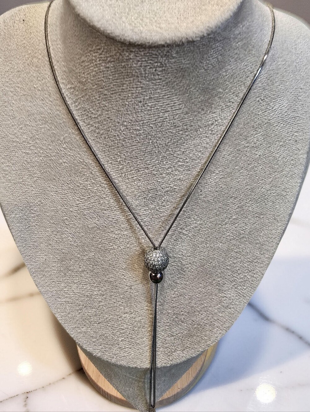 Express Silver Tone Pavé Crystal Slider Lariat Bolo Necklace Adjustable